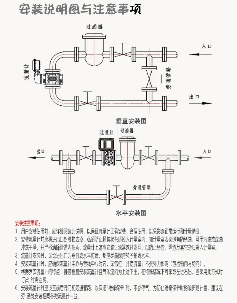 不銹鋼羅茨流量計(jì)安裝說明圖