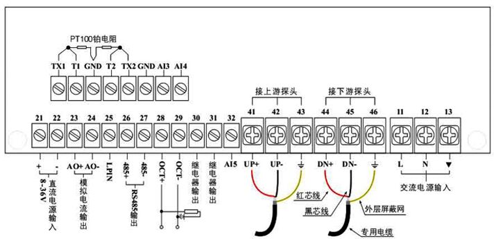 中央空調(diào)超聲波流量計(jì)主機(jī)接線(xiàn)圖